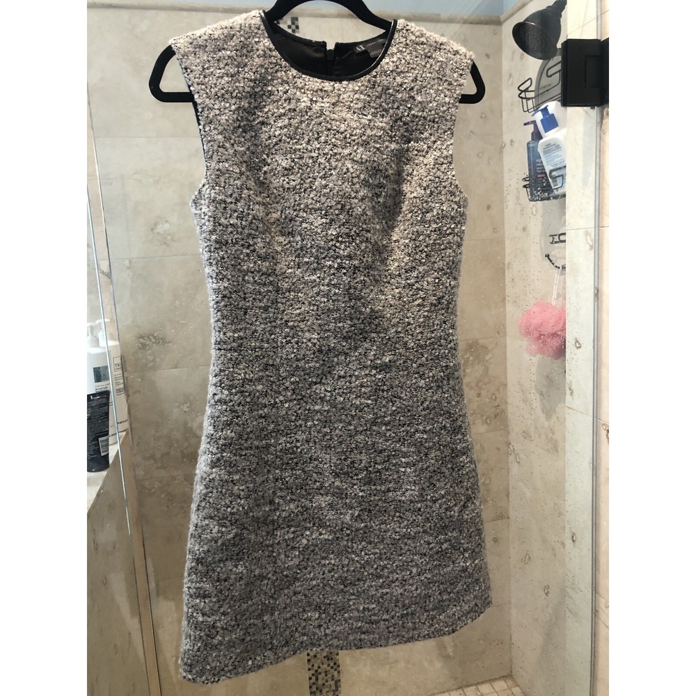 Armani Exchange Womens Black Gray Wool Fuzzy Sweater Dress S 4 Sleeveless Zip